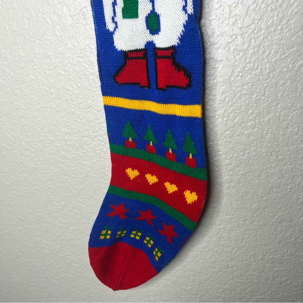 Vintage Santa's Stuffer Machine Knit Big Christmas Stocking with Snowman 70s 80s - Picture 4 of 10